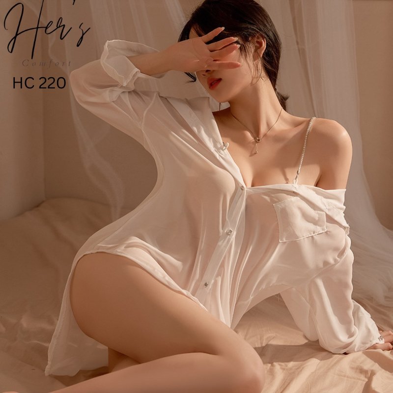Midnight Whisper Sheer Shirt Lingerie Set