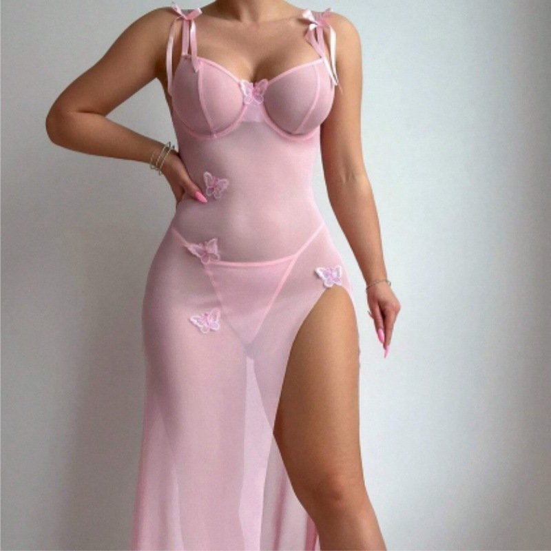 Butterfly Patchwork Sheer Babydoll Dress