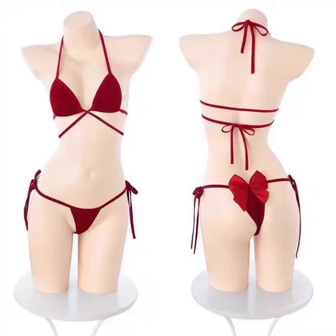 Flirty Three-Point Bow Strap Bikini Set