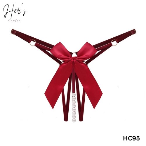 Adjustable Pearl Bow G-String Thong